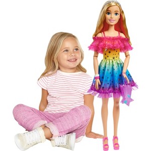Barbie 28" Large Doll with Blond Hair and Rainbow Dress - 1 of 4