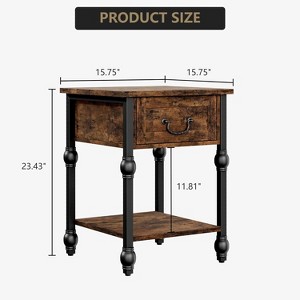 Industrial Side Table with Drawer - 2-Tier Rustic Brown & Black Nightstand, Open Shelf Storage for Bedroom, Living Room - Space-Saving End Table - 1 of 4