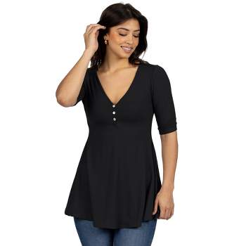 24seven Comfort Apparel Short Sleeve Tunic Top with Button Detail
