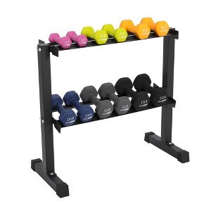 HolaHatha 3, 5, 8, 10, 12, and 15 Pound Neoprene Coated Grip Hexagon Non Slip Dumbbell Weights with Rack for Strength Training Workouts, Multicolor - 1 of 4