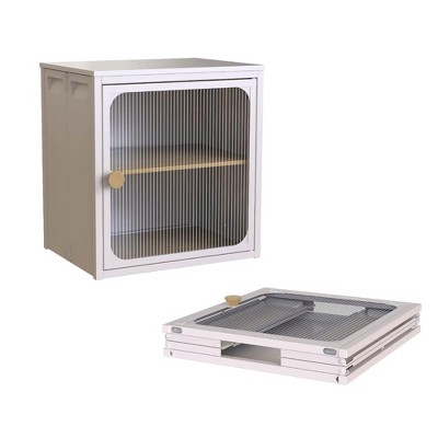 COMHOMA Foldable Storage Cabinet with Door, Steel & Wood Organizer, Space Saving Closet, Easy to Assemble