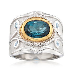 Ross-Simons 3.40 Carat London Blue Topaz and .10 ct. t.w. Aquamarine Ring in 2-Tone Sterling Silver - 1 of 4