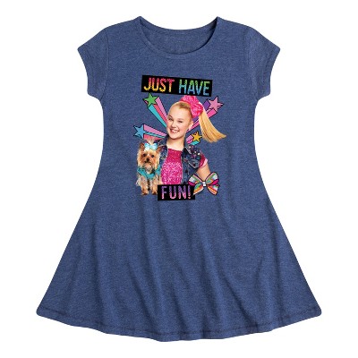 JoJo Siwa Just Have Fun! Fit & Flair Cap Sleeve Dress - Heather Navy - 3T
