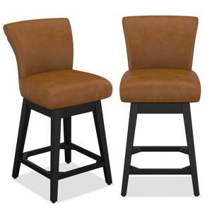 Dyonery Solid Wood Swivel Counter Upholstered Bar Stool 26.8" Height Set of 2 Barstools with Back & Arms for Kitchen Island,Home Bar - 1 of 4