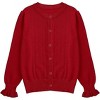 Girls Long Sleeve Cardigan Sweater Crew Neck Uniform Knit Sweater Button Down Ruffle - 2 of 4