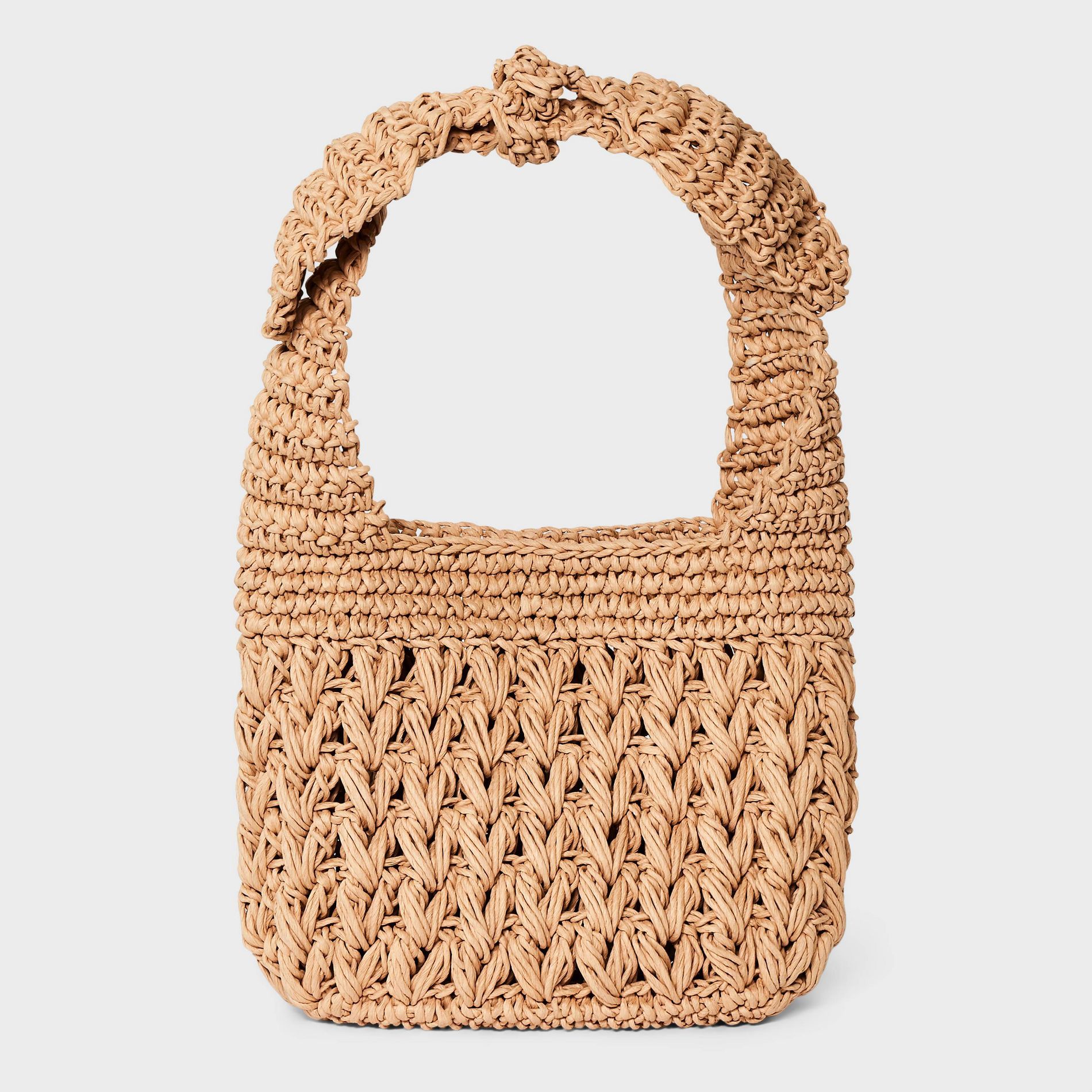 Straw Tie-Top Shoulder Bag - A New Day™ Light Brown: Woven Paper, Structured Handbag, Adjustable Strap