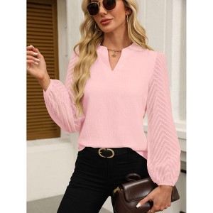 Women's Puff Long Sleeve Shirts v Neck Loose t-Shirts Dressy Casual Work Blouses 2025 Fall Tops Trendy Clothes - 1 of 4