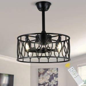 Bella Depot 19" Black Caged Ceiling Fan with Light and Remote 6-speed Reversible Fan for Bedroom Living Room - 1 of 4
