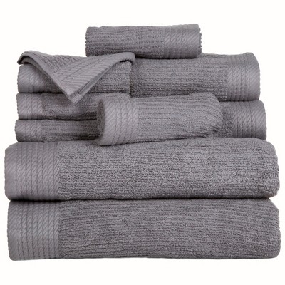 8pc Striped Bath Towel Set White/Gray - Yorkshire Home