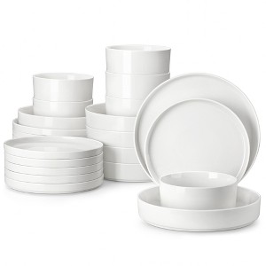 vancasso 24 Piece Set Of White Curved Vertical Edge Design Ceramic Tableware Serving 6 People - 1 of 4