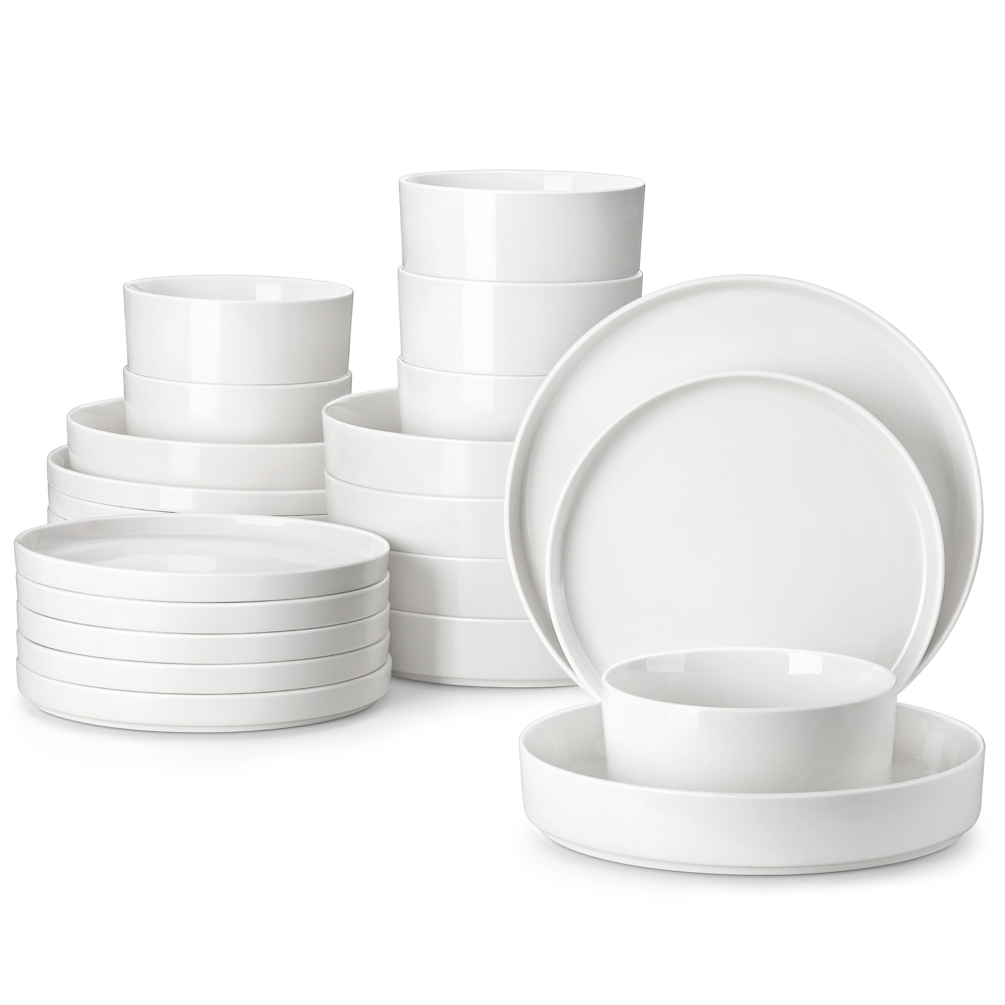 vancasso 24 Piece Set Of White Curved Vertical Edge Design porcelain Tableware Serving 6 People