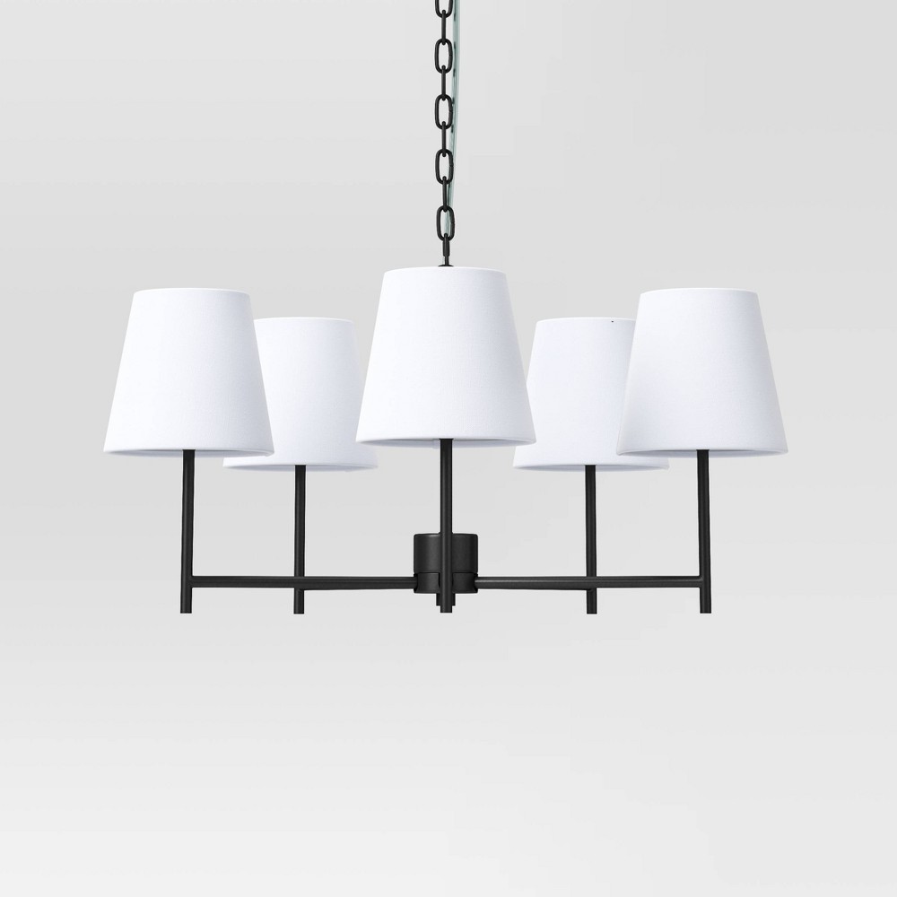 Photos - Chandelier / Lamp 5 Arm Shaded Chandelier Black - Threshold™: Cone-Shaped Shades, Metal, UL