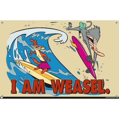 I Am Weasel Surfing Cartoon Poster with Pushpins