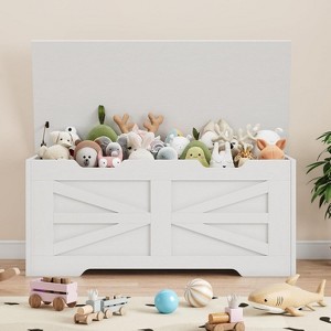 39.4" Wooden Storage Chest, Toy Chest With Lids, Entryway Storage Bench with Safety Hinge, Supports 350 Lb, for Living Room, Bedroom, Office - 1 of 4