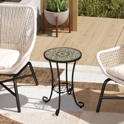 Outdoor Metal Small Side Table, Colorful Patio Drink Table with Iron Legs for Porch, Balcony or Garden – Cuddlewood