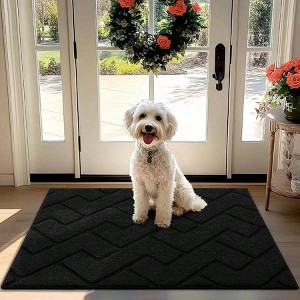 Front Door Outdoor Indoor Welcome Mat 32x40 Inch Absorbent Muddy Dirt Resist Black Non Slip Stain Fade Resistant Entryway - 1 of 4