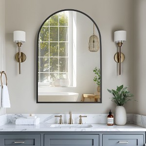 2 Pieces 31 In.H X 24 In.W Black Aluminum Alloy Thin Edge Right Angle Arched Hanging Mirror Frame Wall Mirror - 1 of 4