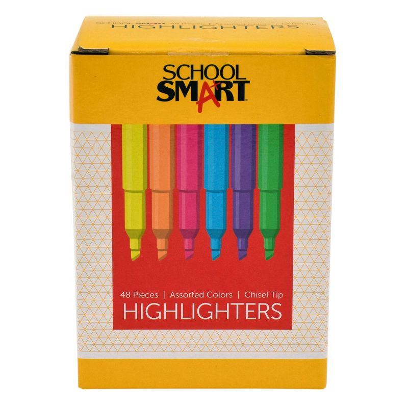 School Smart Pen Style Highlighters, Chisel Tip, Assorted Colors, Pack of 48, 1 of 6