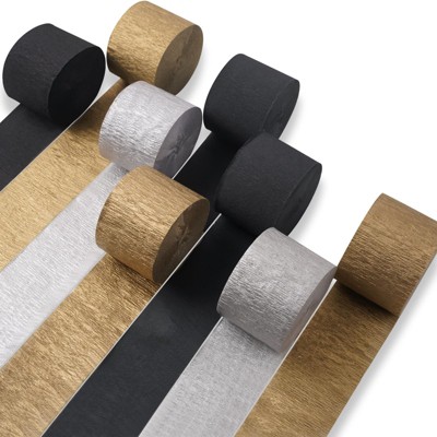 PartyWoo Crepe Paper Streamers Black Gold Silver 8 Rolls 656 ft 1.8 in x 82 Ft Roll