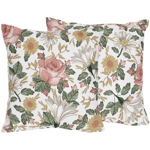 Sweet Jojo Designs Girl Decorative Throw Pillow Covers 18in. (Pillow Inserts Not Included) Vintage Floral Pink Green and Yellow 2pc - 1 of 4