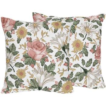 Sweet Jojo Designs Set of 2 Decorative Accent Kids' Throw Pillows 18in. Vintage Floral Pink Green and Yellow