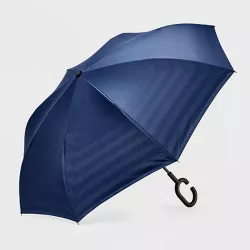 ShedRain UnbelievaBrella Reverse Opening Stick Umbrella - Navy Blue Striped
