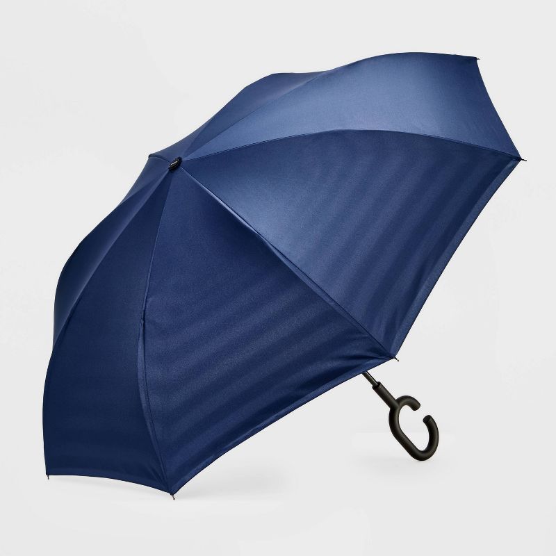 ShedRain UnbelievaBrella Reverse Opening Stick Umbrella - Navy Blue Striped, 1 of 6