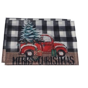 Unique Bargains Christmas Place Mats Flax Red White Green Black 11.8"x17.7" 2Pcs - 1 of 4
