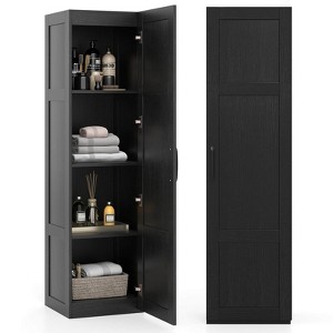 Costway 4-Tier Storage Cabinet with Door Freestanding Bathroom Cabinet for Small Space Black/Natural/White - 1 of 4