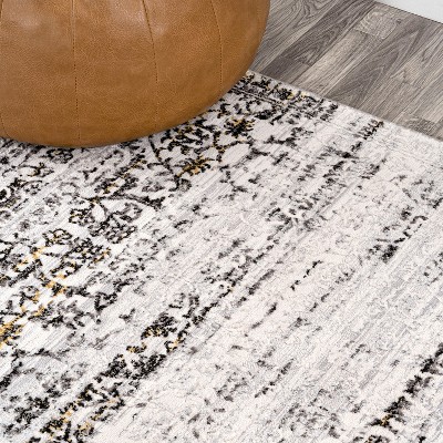 Ivory and Black Striped Synthetic 3' x 5' Area Rug