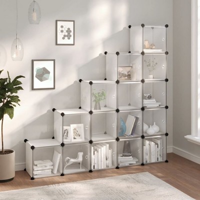 vidaXL Storage Cube Organizer with 15 Cubes and Doors Transparent PP