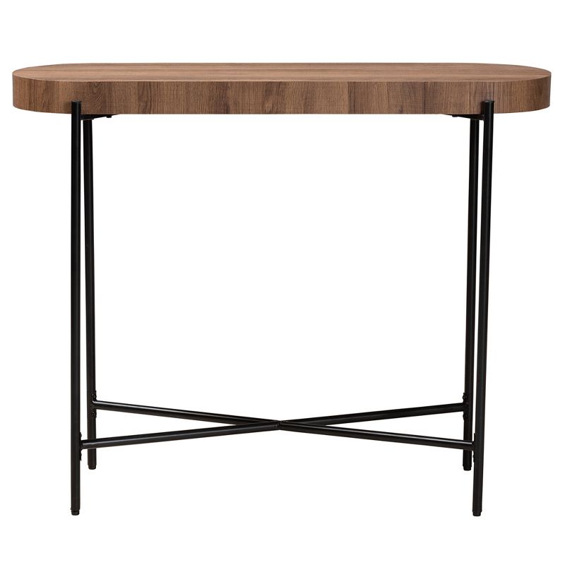 Baxton Studio Savion Modern Industrial Walnut Brown Finished Wood and Black Metal Console Table, 3 of 8