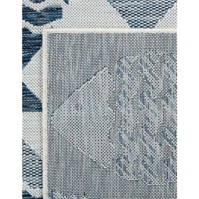 Navy Blue and Ivory Synthetic Rectangular Outdoor Rug 8' x 10'