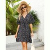 WhizMax Women's Summer V Neck Ruffle Mini Dress Floral Casual High Waist Short Swing A-line Formal Dress with Belt - 3 of 4
