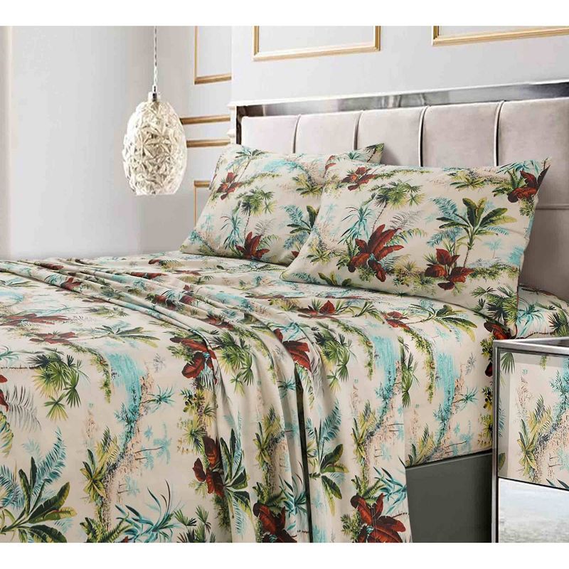 300 Thread Count Printed Pattern Sateen Sheet Set - Tribeca Living, 1 of 4