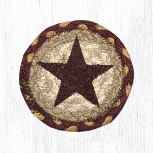 Earth Rugs Burgundy Star Coaster – 5"x5" Braided Jute with Primitive Americana Star Print for Rustic Farmhouse Decor - 1 of 3