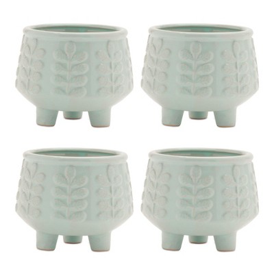 Footed Ceramic Leaf Pattern Planter (Set of 4)
