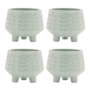 Footed Ceramic Leaf Pattern Planter (Set of 4) - 1 of 2