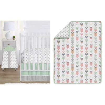 Image of Sweet Jojo Designs Girl Baby Crib Bedding Set - Mod Arrow Grey, Coral and Mint 4pc