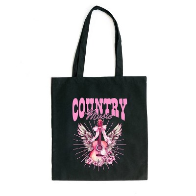 City Creek Prints Coquette Country Music Canvas Tote Bag - 15x16 - Black
