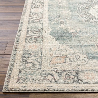 Ice Blue and Cream Polyester Traditional Rectangular Area Rug