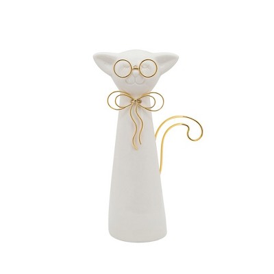 Sagebrook Home Ceramic Cat Sculpture - Contemporary Cat Wearing Glasses Figurine - Kitten Table Decor for Home or Office