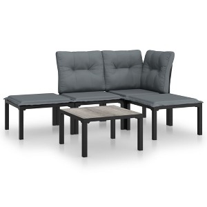 vidaXL Patio Lounge Set Sofa for Garden or Lawn, Black and Gray Poly Rattan - 1 of 4