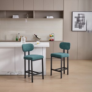 QingMoon Modern Bar Stools Set of 2, 26" Upholstered Counter Height Chairs with Footrest and Metal Legs for Dining Room, Kitchen Island - 1 of 4