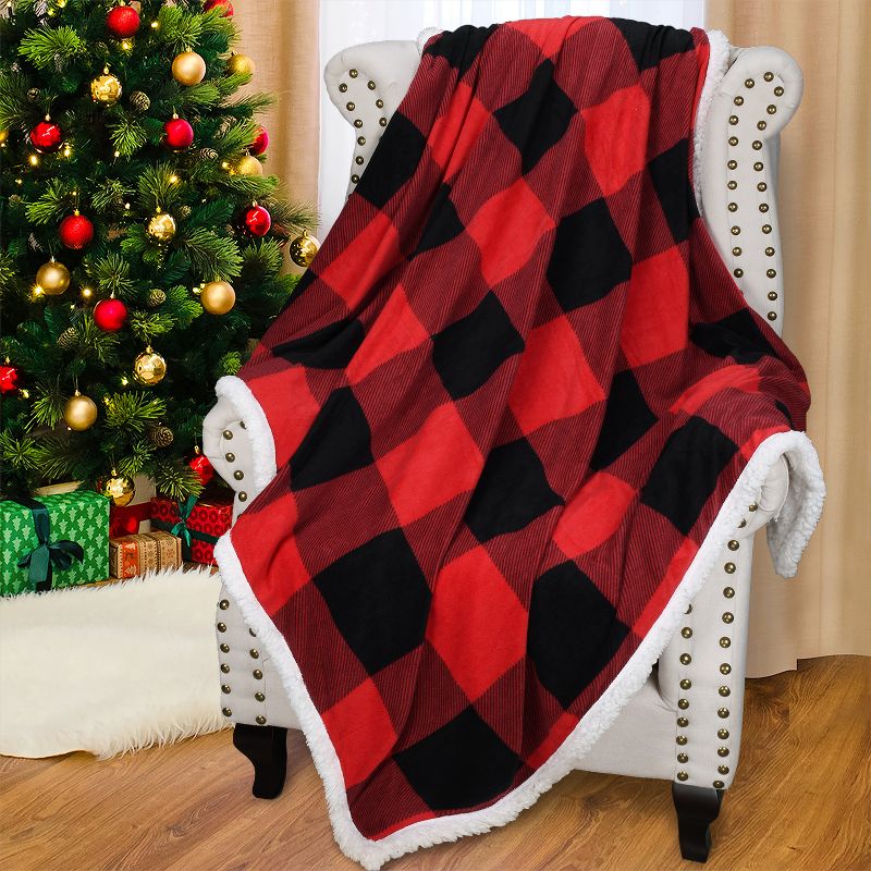 Catalonia Plaid Fleece Throw Blanket, Super Soft Warm Snuggle Christmas Holiday Throws for Couch Cabin Decro, Checkered, 50x60 inches, 1 of 6