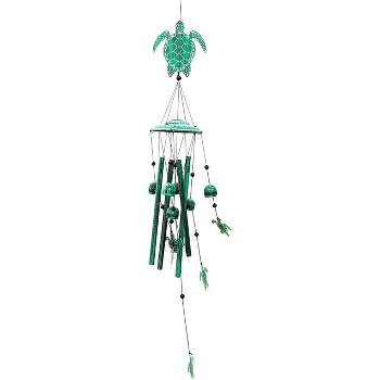 Dawhud Direct 20" H Rustic Green Turtle Wind Chimes for Outside - Lawn Decoration