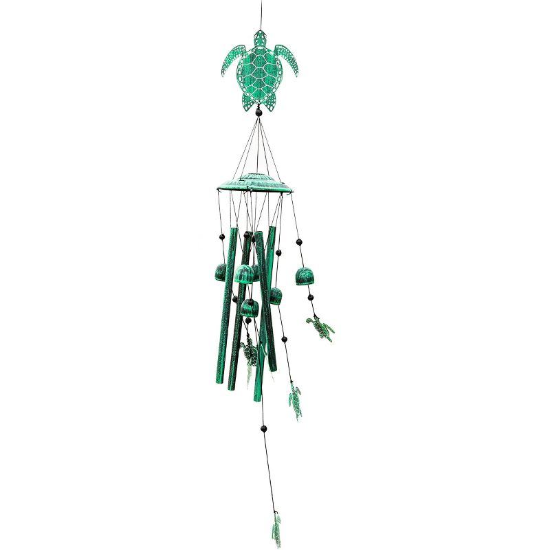 Dawhud Direct 20" H Rustic Green Turtle Wind Chimes for Outside - Lawn Decoration, 1 of 7