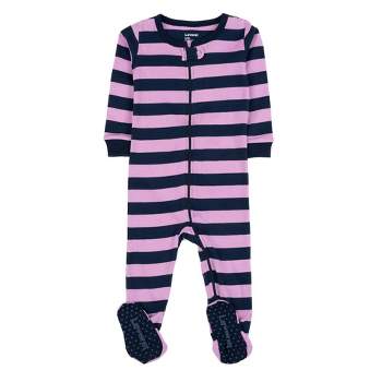 Leveret Kids Footed Girls Striped Cotton Pajamas