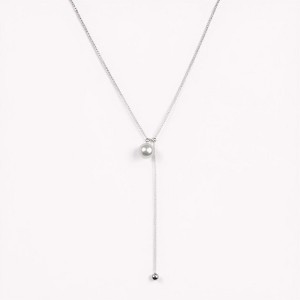 Anna-Kaci Women's Adjustable Drop Necklace with Single Bead Accent and Sleek Lariat Chain - Silver - 1 of 4
