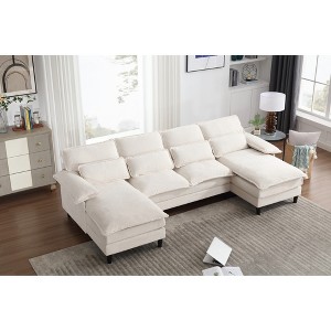 U-Shaped Modular Sectional Sofa with Chaise Lounge, Terrycloth Upholstered 4-Seater Couch with 4 Waist Pillows for Living Room - 1 of 4